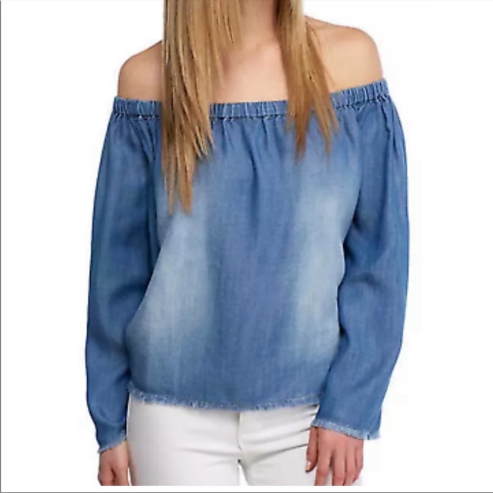 Anthropologie | Cloth & Stone Tencel Chambray Off the Shoulder Top size Medium